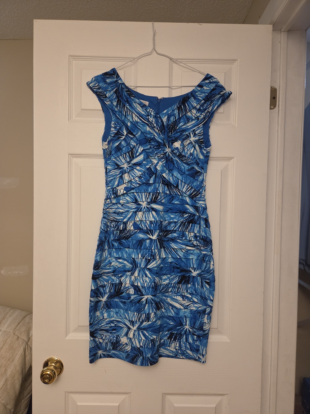 London Times Blue Floral-Print Midi Sheath Dress